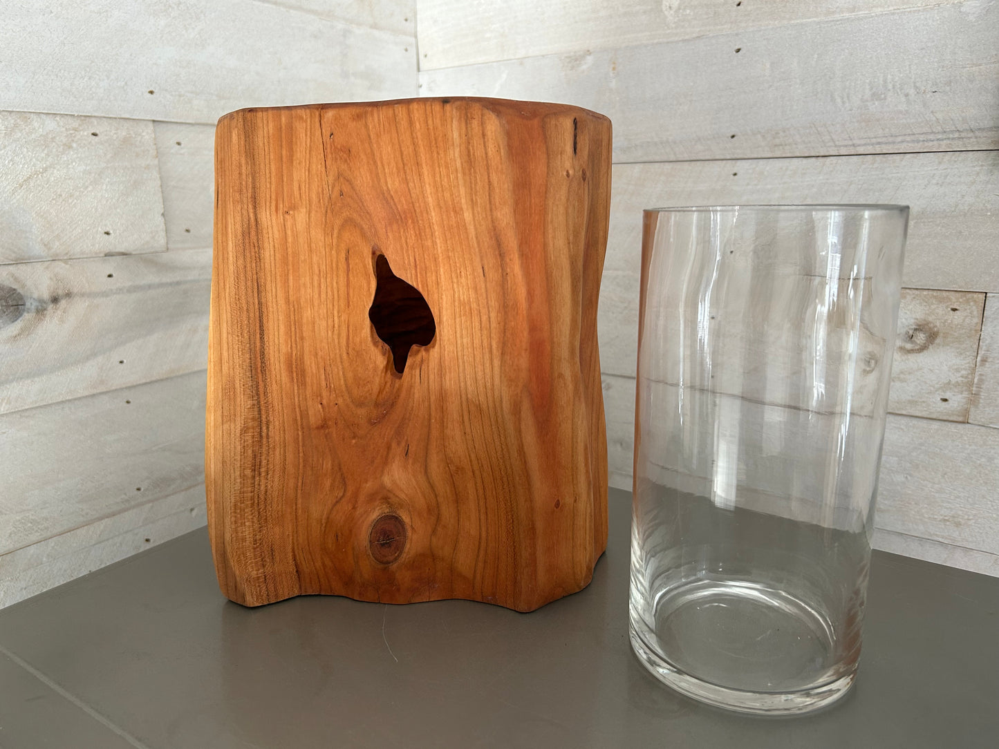 Hand-made black cherry wooden vase