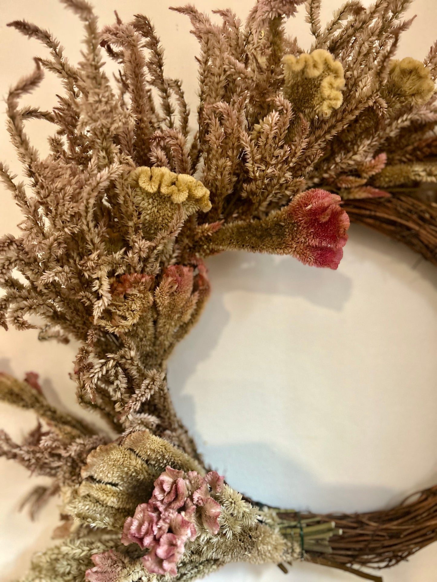 Coral Celosia Wreath