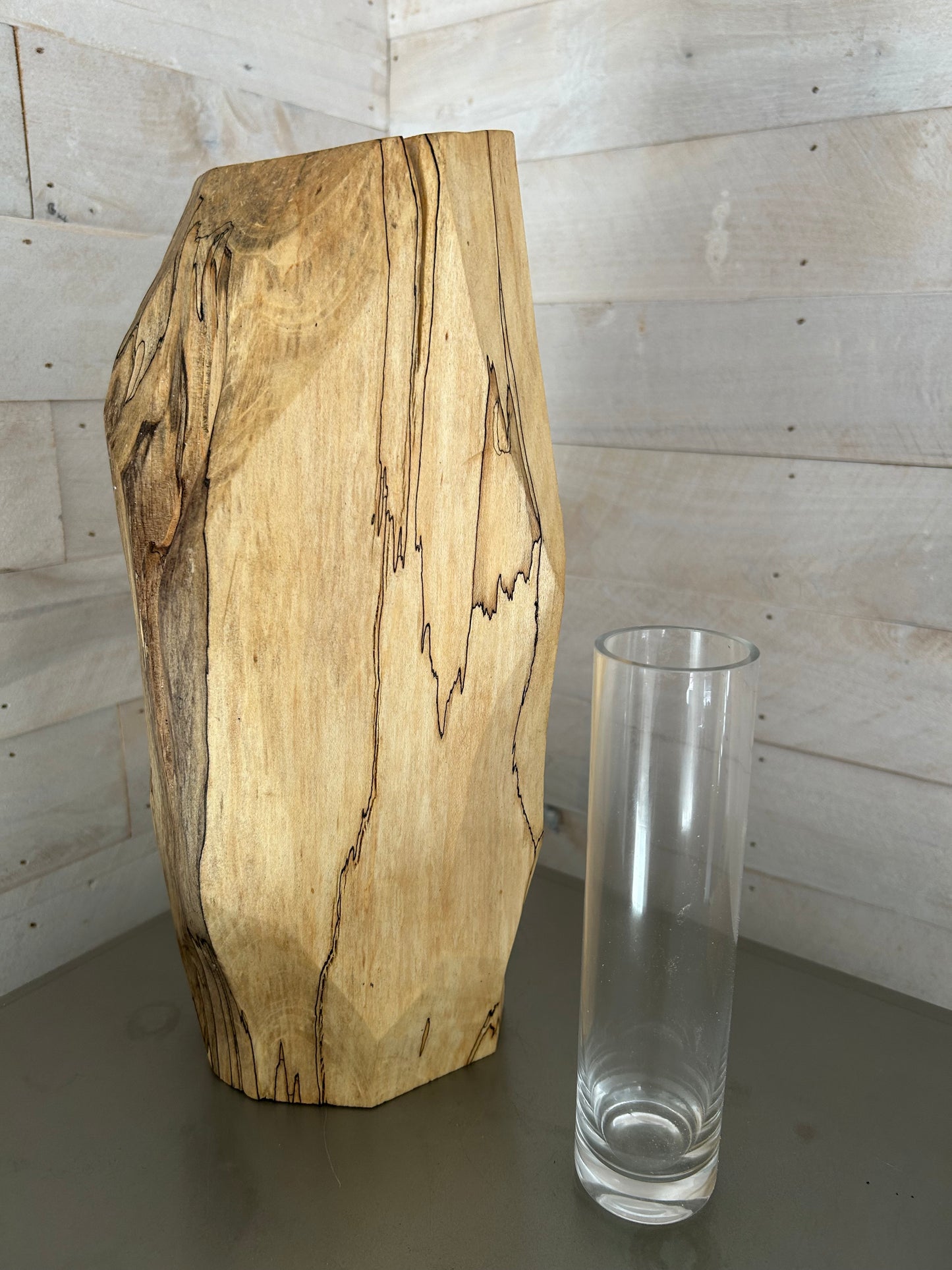 Hand-made, Tall Spalted Maple Wooden Vase